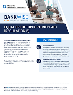 Equal Credit Opportunity Act (Regulation B) fact sheet